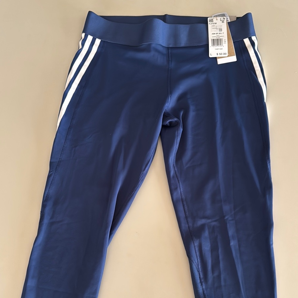 Adidas Blue and White Leggings with Classic Stripes